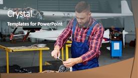  Presentation with motor engine - PPT layouts featuring handyman measuring part of airplane background and a gray colored foreground