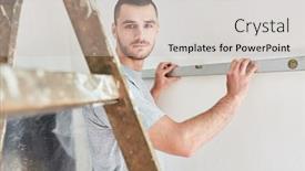  Presentation with home renovation - Amazing presentation design having handyman-measuring-with-spirit-level backdrop and a soft green colored foreground