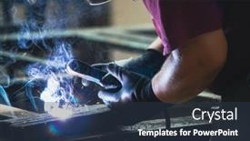  Presentation with handyman - Presentation theme featuring handyman-performing-welding-and-grinding background and a tawny brown colored foreground