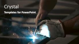  Presentation with handyman - Presentation design having handyman-performing-welding-and-grinding background and a tawny brown colored foreground