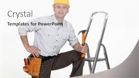  Presentation with handyman - Amazing PPT theme having handyman-posing-with-his-tools backdrop and a white colored foreground