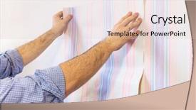  Presentation with handyman - Colorful slides enhanced with handyman putting up wallpaper backdrop and a lemonade colored foreground