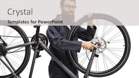  Presentation with handyman - Presentation theme consisting of handyman-repairing-the-wheel background and a light gray colored foreground