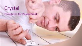  Presentation with outlet - Audience pleasing presentation theme consisting of handyman screwing an electrical outlet backdrop and a pink colored foreground