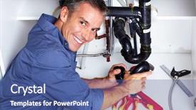  Presentation with kitchen sink splash - Audience pleasing PPT theme consisting of handyman service - handsome plumber doing sink repararion backdrop and a ocean colored foreground