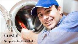  Presentation with handyman service - Slide deck featuring handyman service - portrait of a technician repairing background and a lemonade colored foreground