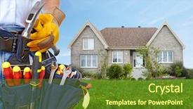  Presentation with handyman service - Beautiful theme featuring handyman service - worker with a tool belt backdrop and a tawny brown colored foreground