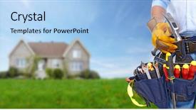  Presentation with handyman - Amazing presentation having handyman service - worker with a tool belt backdrop and a light blue colored foreground