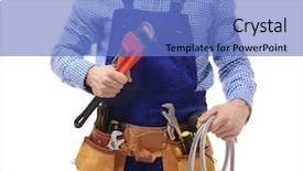  Presentation with pvc pipe industry - Amazing PPT theme having handyman service - young plumber holding pipe wrench backdrop and a teal colored foreground