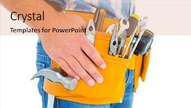  Presentation with handyman - Theme enhanced with handyman wearing tool belt background and a coral colored foreground
