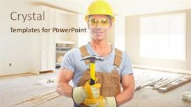  Presentation with renovation - Theme with handyman with a hammer house renovation and construction background background and a lemonade colored foreground