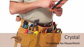  Presentation with handyman - Audience pleasing theme consisting of handyman with a tool belt backdrop and a red colored foreground