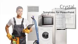  Presentation with handyman - Slide deck with handyman-with-domestic-electrical-appliances background and a white colored foreground