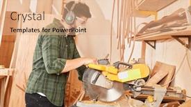  Presentation with ear - PPT layouts featuring handyman-with-ear-protection background and a coral colored foreground