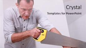 Presentation with handyman - Colorful presentation theme enhanced with handyman with hand saw backdrop and a light gray colored foreground