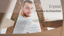  Presentation with renovation - PPT theme featuring handyman-with-spirit-level background and a mint green colored foreground