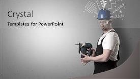  Presentation with paper hand drawn politics - Amazing slide set having handyman with tool in his hand and hand drawn lines above backdrop and a light gray colored foreground