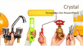  Presentation with handyman - Beautiful presentation design featuring handyman with tools house renovation backdrop and a cream colored foreground