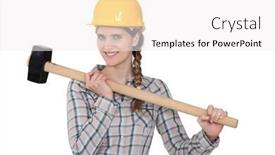  Presentation with kidney transplant holding a model - Amazing slide set having handywoman holding hammer backdrop and a white colored foreground