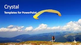  Presentation with take - PPT theme featuring paraglider prepareing to take off from a mountain background and a navy blue colored foreground