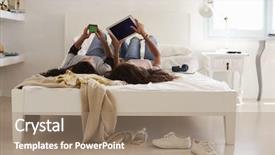  Presentation with cheerful stylish city girl using - Theme with hang low - teenage girls lying on bed background and a coral colored foreground