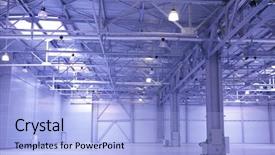  Presentation with structural steel - Beautiful PPT theme featuring structural steel - modern empty storehouse backdrop and a light blue colored foreground