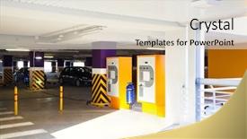  Presentation with public transportation - Slide set having public transportation mode - view to illuminated empty parking background and a lemonade colored foreground