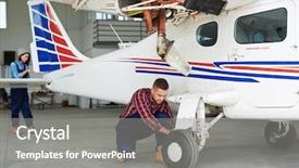  Presentation with hangar - Audience pleasing slide set consisting of hangar two modern mechanic backdrop and a gray colored foreground