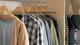  Presentation with closet - Amazing PPT theme having hangers with different clothes in wardrobe closet backdrop and a coral colored foreground