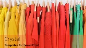  Presentation with closet - Audience pleasing slide deck consisting of hangers-with-different-clothes backdrop and a red colored foreground