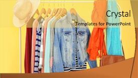  Presentation with clothes - Theme enhanced with hangers with different female clothes background and a yellow colored foreground
