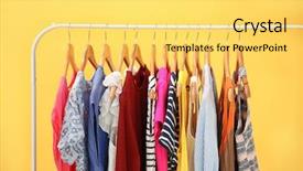  Presentation with clothes - Theme having hangers with different female clothes background and a yellow colored foreground