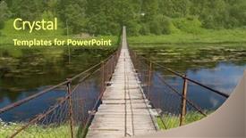  Presentation with bridge - Presentation theme enhanced with wooden walk way cross - hanging bridge goes over river background and a tawny brown colored foreground