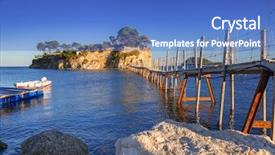  Presentation with island - PPT theme having hanging bridge to the island zakhynthos in greece background and a teal colored foreground