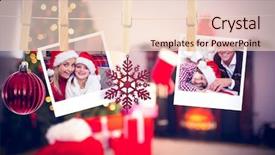  Presentation with photo - Presentation theme featuring hanging christmas photos against christmas background and a lemonade colored foreground