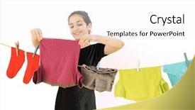  Presentation with laundry - Colorful slide set enhanced with hanging clothing - beautiful little girl doing laundry backdrop and a white colored foreground