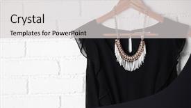  Presentation with airplane hanger - Audience pleasing presentation design consisting of hanging clothing - dress and necklace on hanger backdrop and a  colored foreground