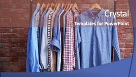  Presentation with brick - Slides enhanced with hanging clothing - hangers with different male clothes background and a violet colored foreground