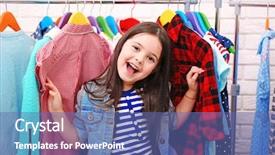  Presentation with new baby girl - Colorful presentation theme enhanced with hanging clothing - little girl trying backdrop and a ocean colored foreground