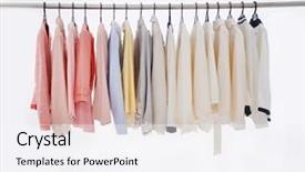  Presentation with clothes - Colorful slide deck enhanced with hanging clothing - set of l female clothes backdrop and a white colored foreground