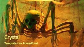  Presentation with decor - Presentation theme featuring hanging death - bones and skulls halloween decor background and a tawny brown colored foreground