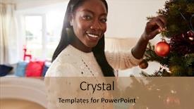  Presentation with christmas tree - Audience pleasing presentation theme consisting of hanging decorations on christmas tree backdrop and a coral colored foreground