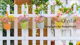  Presentation with flower pots - Presentation having hanging-flower-pots-with-fence background and a coral colored foreground
