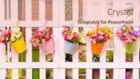  Presentation with flower pots - PPT theme having hanging-flower-pots-with-fence background and a lemonade colored foreground