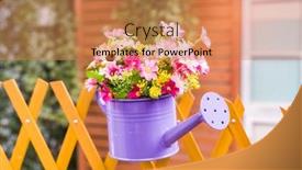  Presentation with flower pots - Audience pleasing PPT theme consisting of hanging-flower-pots-with-fence backdrop and a coral colored foreground