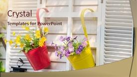  Presentation with flower pots - Audience pleasing theme consisting of hanging flower pots with fence backdrop and a lemonade colored foreground