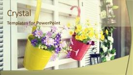  Presentation with flower pots - Beautiful slide set featuring hanging flower pots with fence backdrop and a soft green colored foreground