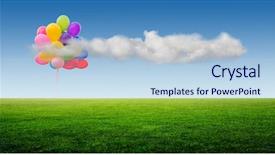  Presentation with blue balloons - Beautiful theme featuring hanging greens - beautiful landscape of green meadows backdrop and a light blue colored foreground