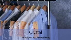  Presentation with dry cleaning - PPT theme consisting of hanging on hangers at dry background and a teal colored foreground
