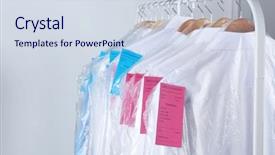  Presentation with dry cleaning - Slide deck featuring hanging on hangers at dry background and a sky blue colored foreground